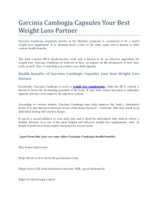 Garcinia Cambogia Capsules Your Best Weight Loss Partner