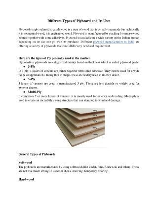 Different Types of Plyboard and Its Uses