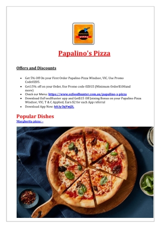15% Off - Papalino Pizza delivery and takeaway chapel st Windsor,VIC