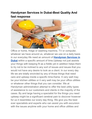 Handyman Services In Dubai-Best Quality And fast responce