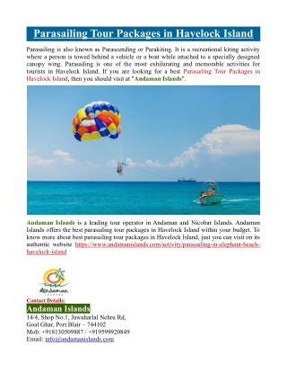 Parasailing Tour Packages in Havelock Island