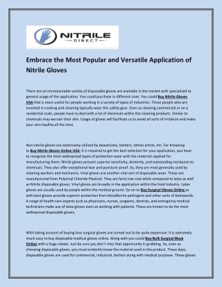 Embrace The Most Popular and Versatile Application of Nitrile Gloves