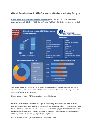 Global Board-to-board (BTB) Connectors Market – Industry Analysis