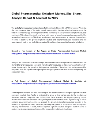 Global Pharmaceutical Excipient Market OMR