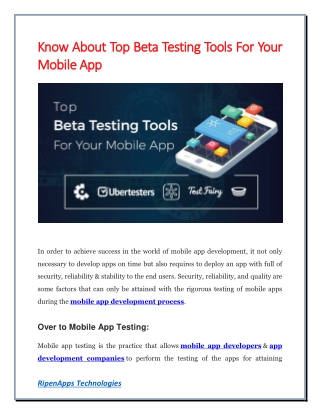 Know About Top Beta Testing Tools For Your Mobile App