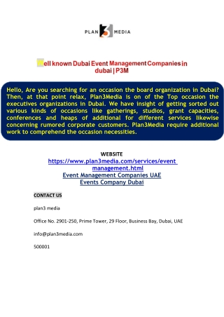 Well known Dubai Event Management Companies in dubai | plan3media