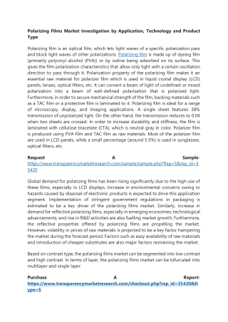 Polarizing Films Market Investigation by Application, Technology and Product Typ