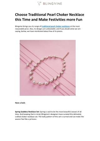 Choose Traditional Pearl Choker Necklace this Time and Make Festivities more Fun