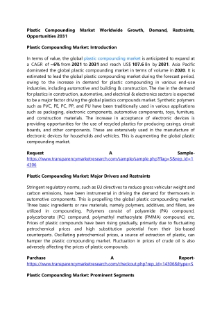 Plastic Compounding Market Worldwide Growth, Demand, Restraints, Opportunities 2