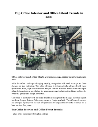 Top Office Interior and Office Fitout Trends in 2021