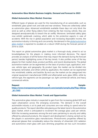 Automotive Glass Market Business Insights, Demand and Forecast to 2023
