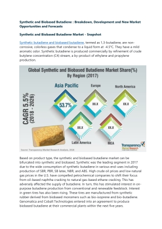 Synthetic and Biobased Butadiene : Breakdown, Development and New Market Opportu