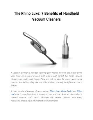 The Rhino Luxe-7 Benefits of Handheld Vacuum Cleaners