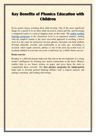 Key Benefits of Phonics Education with Children
