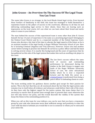 John Grasso – An Overview On The Success Of The Legal Team You Can Trust