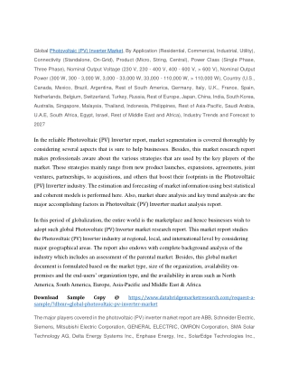 Photovoltaic (PV) Inverter Market