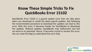 Know These Simple Tricks To Fix QuickBooks Error 15102