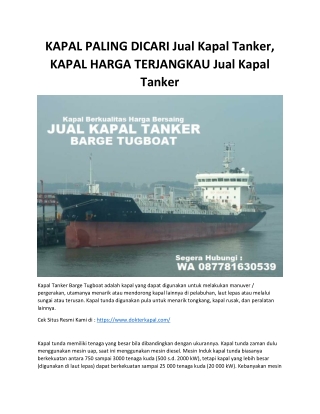 KAPAL PALING DICARI Jual Kapal Tanker, KAPAL HARGA TERJANGKAU Jual Kapal Tanker