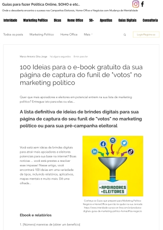 100 Ideias para o e-book gratuito da sua página de captura do funil de _votos_ no marketing político