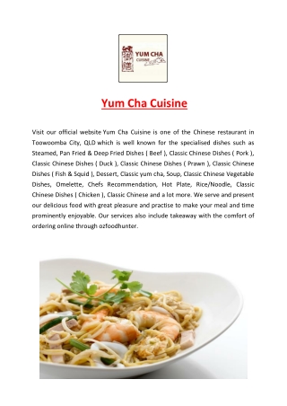 5% Off - Yum Cha Cuisine Menu Toowoomba City Delivery, QLD