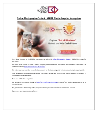 Online Photography Contest - KNMA Shutterbugs for Youngsters
