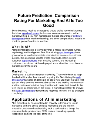 Future Prediction Comparison Rating For Marketing And AI Is Too Good