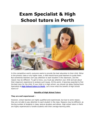 Exam Specialist & High School tutors in Perth