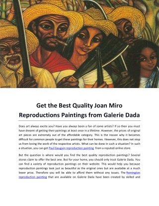 Get the Best Quality Joan Miro Reproductions Paintings from Galerie Dada