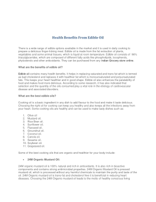 Health Benefits From Edible Oil