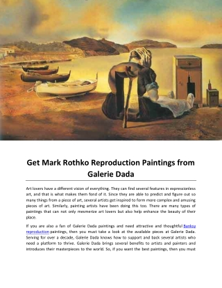 Get Mark Rothko Reproduction Paintings from Galerie Dada