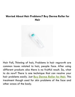 Worried About Hair Problems? Buy Derma Roller for Hair