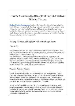 Making the Most of English Creative Writing Classes