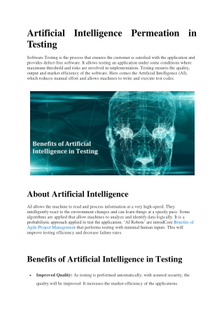 Artificial Intelligence Permeation in Testing