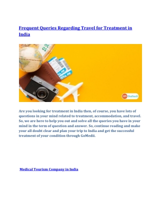 Frequent Queries Regarding Travel For Treatment In India