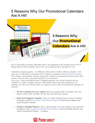 5 Reasons Why Our Promotional Calendars Are A Hit! - Business and Marketing Blog