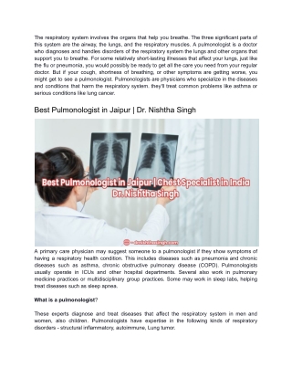 Best Pulmonologist in Jaipur _ Chest Specialist in India _ Dr. Nishtha Singh