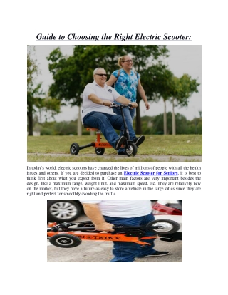 Guide to Choosing the Right Electric Scooter: