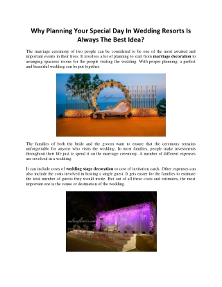 Why Planning Your Special Day In Wedding Resorts Is Always The Best Idea