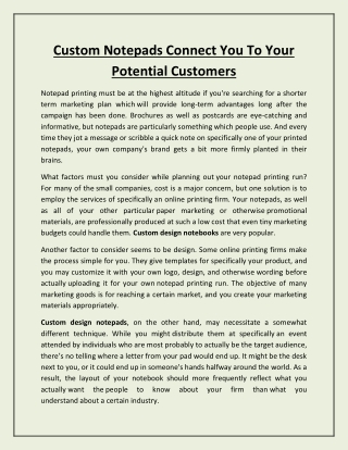 Custom Notepads Connect You To Your Potential Customers