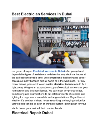 Best Electrician Services In Dubai