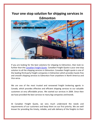 Your one stop solution for shipping services in Edmonton