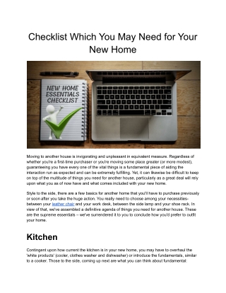 Checklist Which You May Need for Your New Home