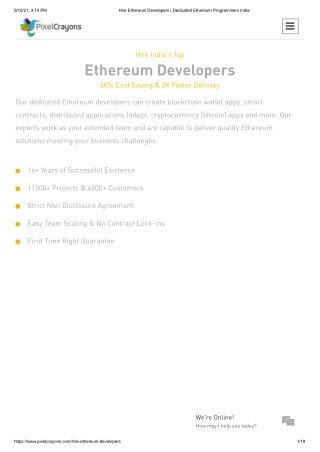 Hire Ethereum Developers | Dedicated Ethereum Programmers India | PixelCrayons