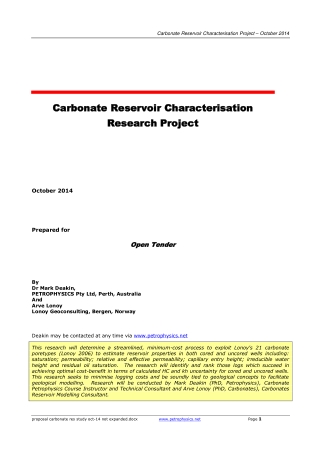 Petrophysics consultant & Training- Carbonate Reservoir Research Project