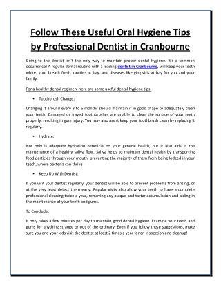 Follow These Useful Oral Hygiene Tips by Professional Dentist in Cranbourne