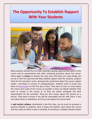 The Opportunity To Establish Rapport With Your Students