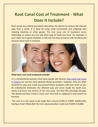 Root Canal Cost of Treatment - What Does It Include