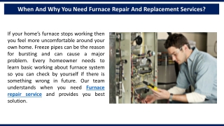 When And Why You Need Furnace Repair And Replacement Services?