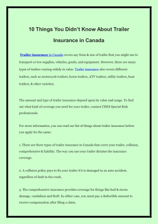 10 Things You Didnot Know About Trailer Insurance in Canada