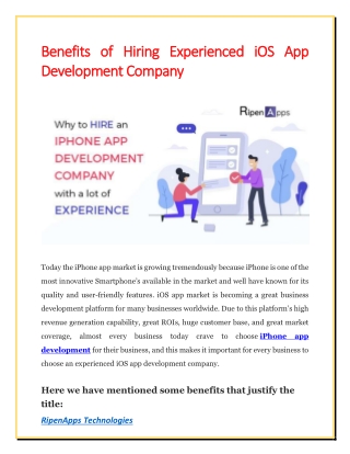 Benefits of Hiring Experienced iOS App Development Company